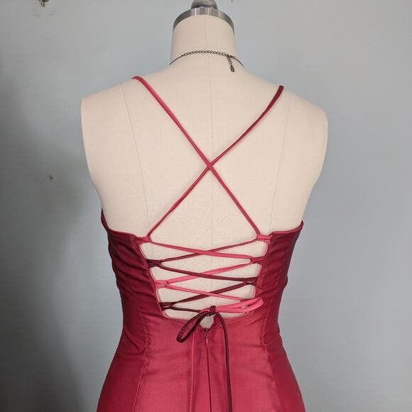 Y2K Prom Dress Maxi Gown M Red Ombre Vintage Corset Bead Whimsigoth Princess 90s - Picture 3 of 9